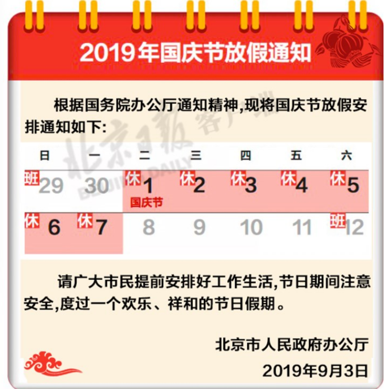 国庆节从什么时候放假？10月1日(国庆节)至7日放假一周