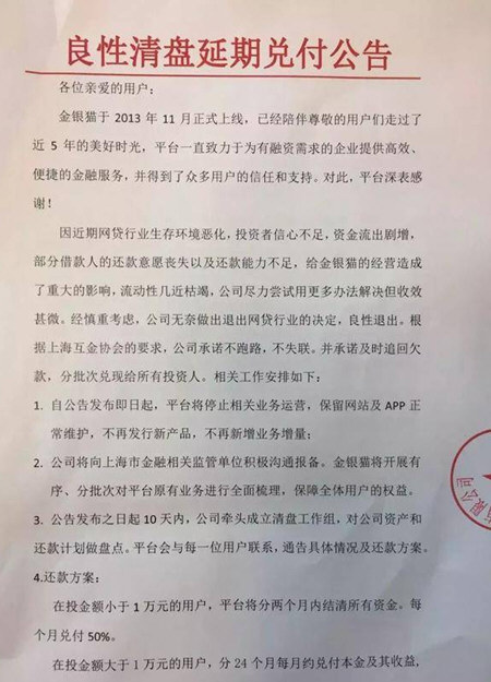 金银猫平台良性清盘