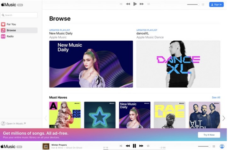 苹果全新网页版Apple Music公测开启 以后只需一个浏览器就可体验苹果的音乐服务