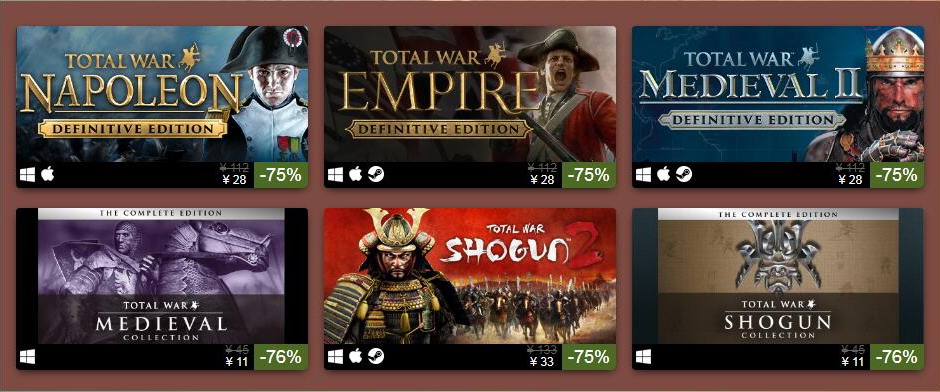 全面战争系列Steam历史题材特卖开启 最低2.5折