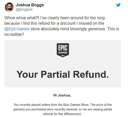 Epic发放以全价购买且已经打折游戏的差价