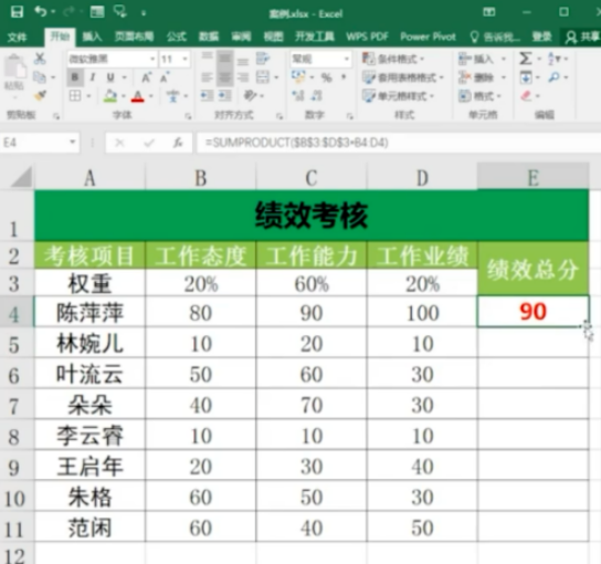 Excel中sump函数计算绩效步骤分享