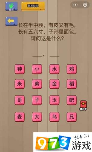 长在半中腰有皮又有毛长有五六寸子孙里面包 脑力大乱斗第22关答案攻略