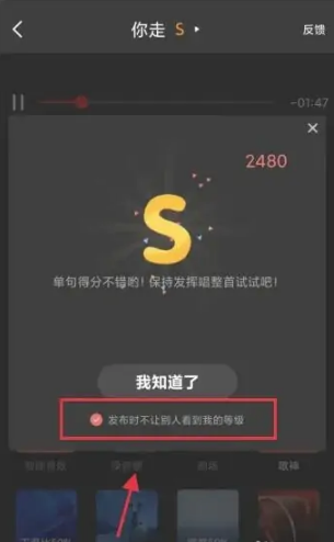 全民K歌怎么隐藏发布歌曲的分数等级