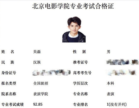 北电艺考成绩怎么样 吴磊全国第一宋祖儿第三介绍