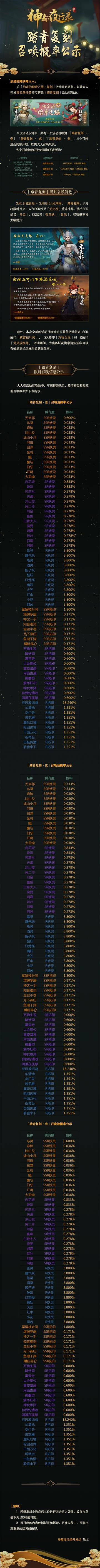 神都夜行录踏青复刻召唤概率公开