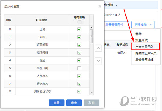 点击“自定义显示列”选项