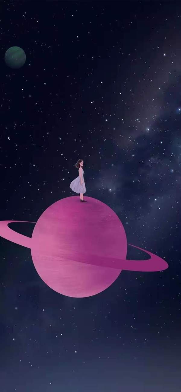 抖音情侣手机壁纸：人站在行星球上