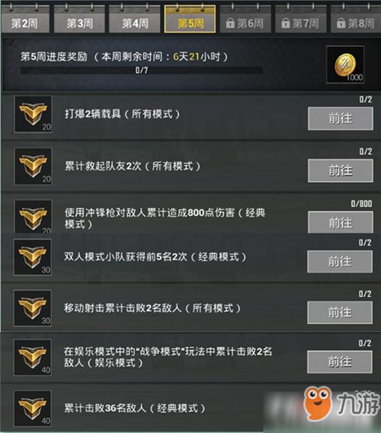 绝地求生刺激战场S6赛季第5周任务奖励一览